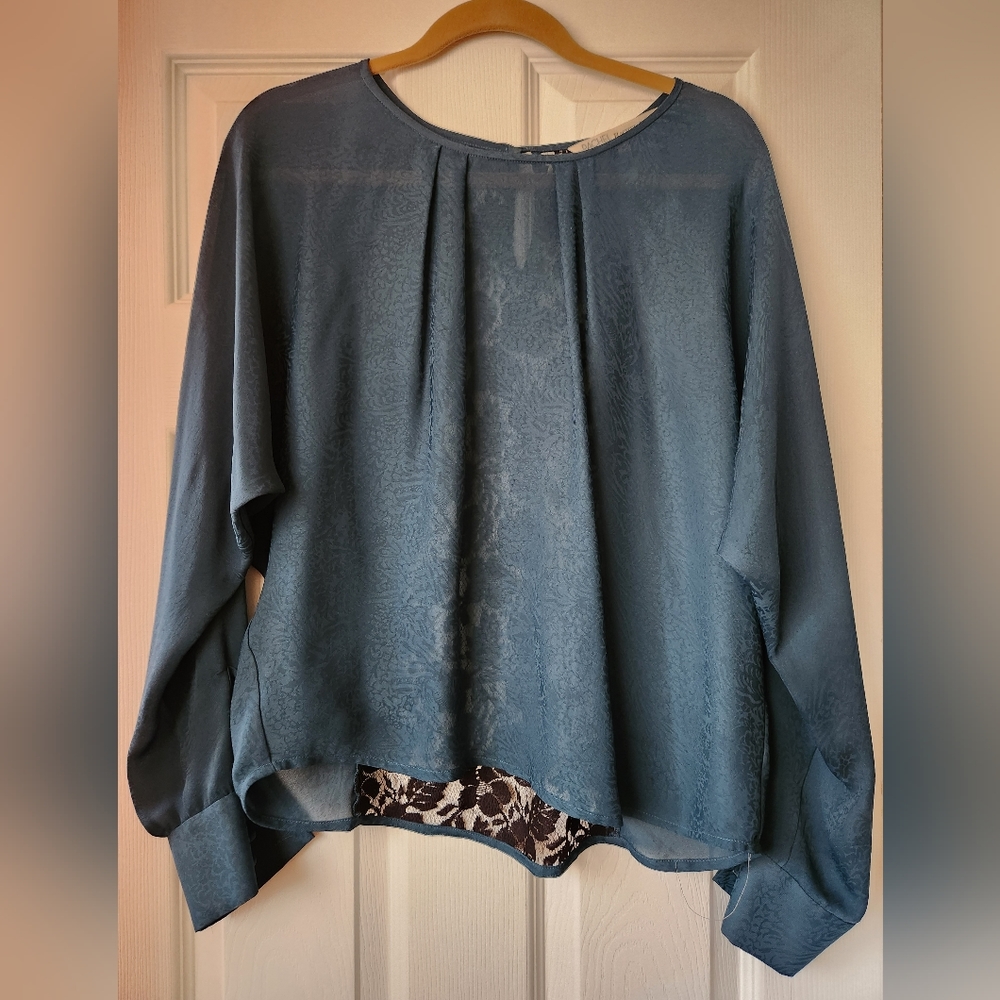 RACHEL Rachel Roy Green Blouse w Black Lace